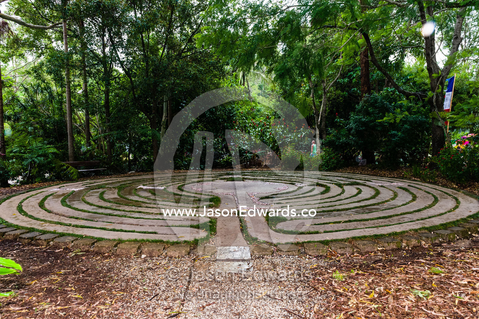 A labyrinth maze in a botanical garden. Crystal Castle, Shambhala Gardens, Mullumbimby, New South Wales, Australia.