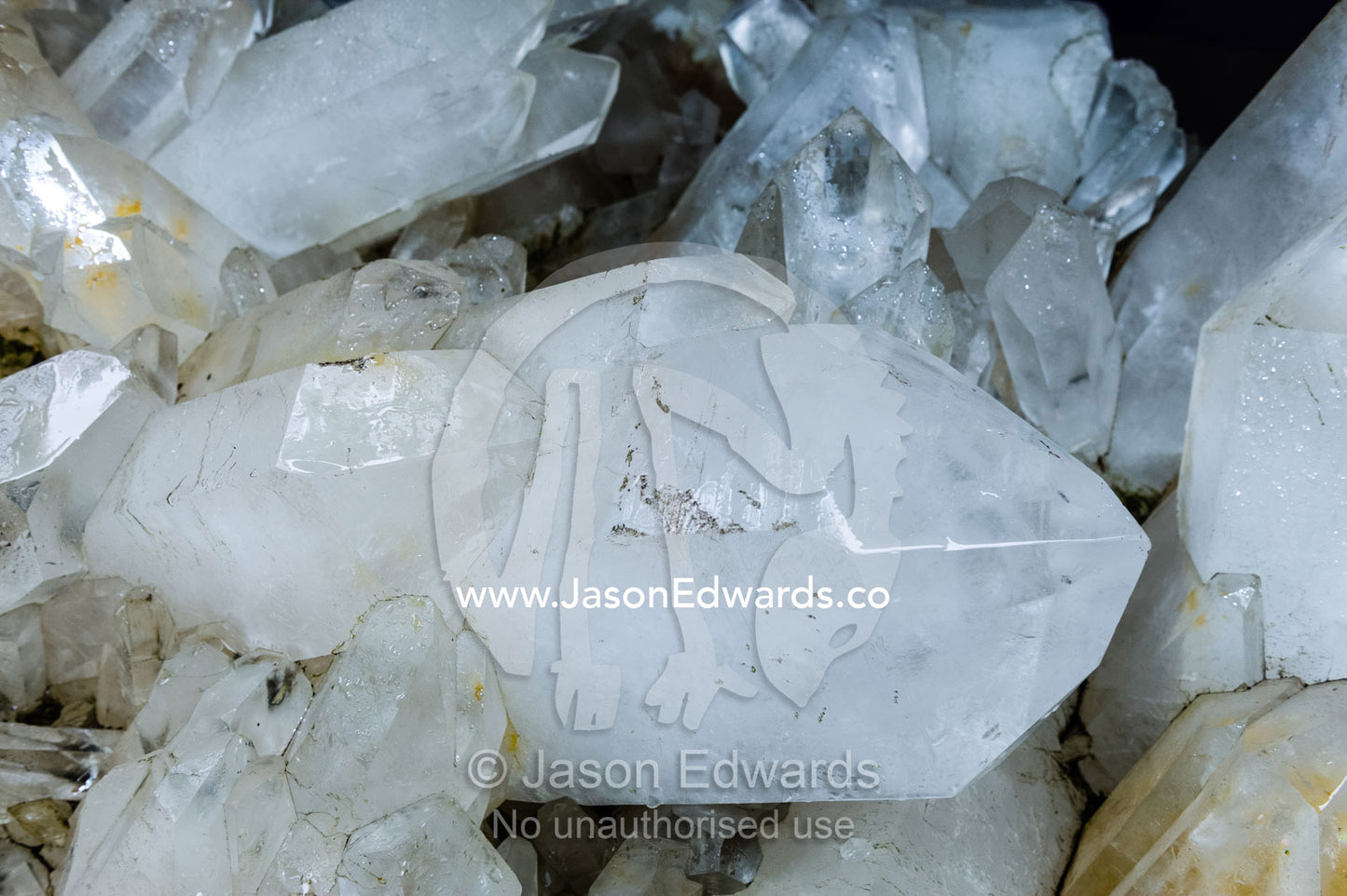 A colony of large pointed quartz crystals. Crystal Castle, Shambhala Gardens, Mullumbimby, New South Wales, Australia.