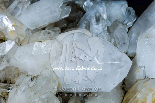 A colony of large pointed quartz crystals. Crystal Castle, Shambhala Gardens, Mullumbimby, New South Wales, Australia.