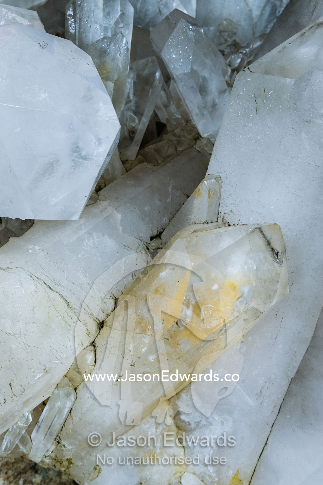 A colony of large pointed quartz crystals. Crystal Castle, Shambhala Gardens, Mullumbimby, New South Wales, Australia.