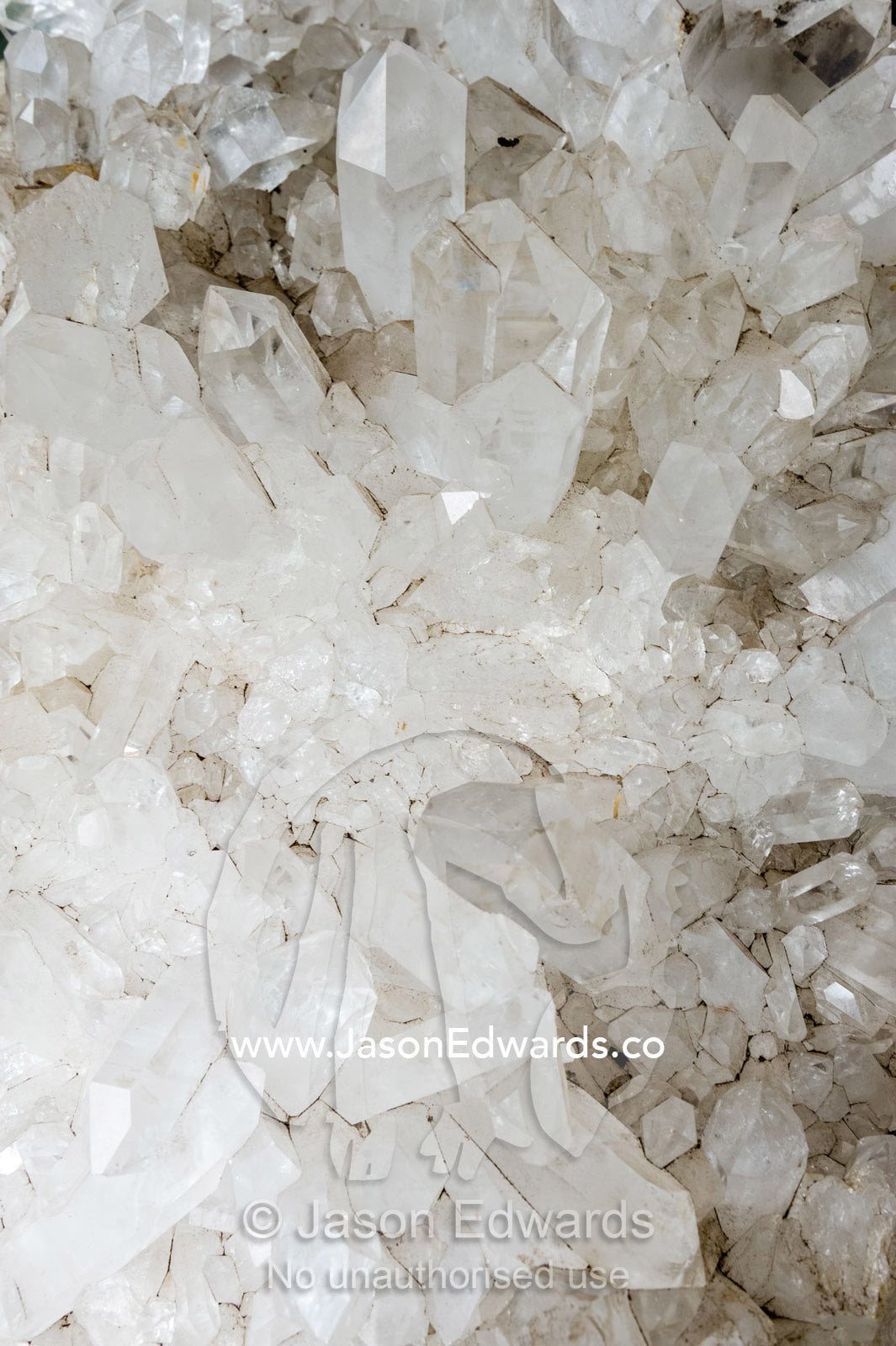 A colony of large pointed quartz crystals. Crystal Castle, Shambhala Gardens, Mullumbimby, New South Wales, Australia.