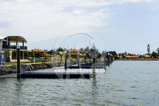 A small marina with berths for motor boats and yachts. Lennox Head, New South Wales, Australia.