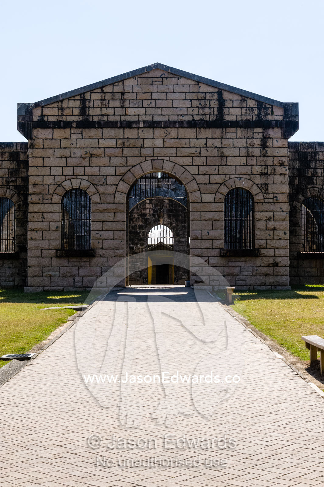 The entrance facade to an antique prison. Trial Bay Goal, Laggers Point, Arakoon National Park, New South Wales, Australia.