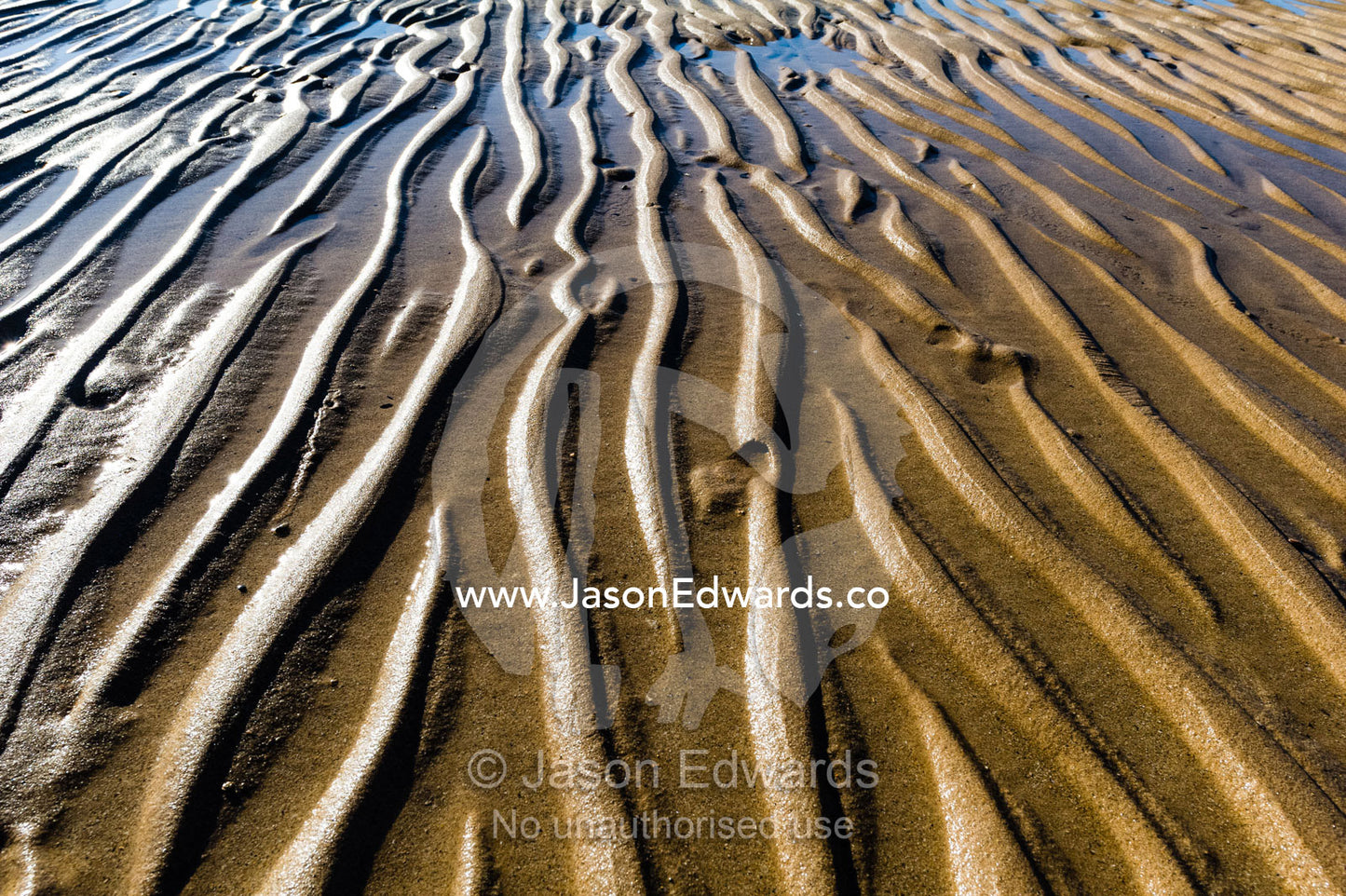 Sand patterns wave and snake their way across a beach at low tide. Calamity Bay, Koolama Bay, Kimberley Coast, Western Australia, Australia.