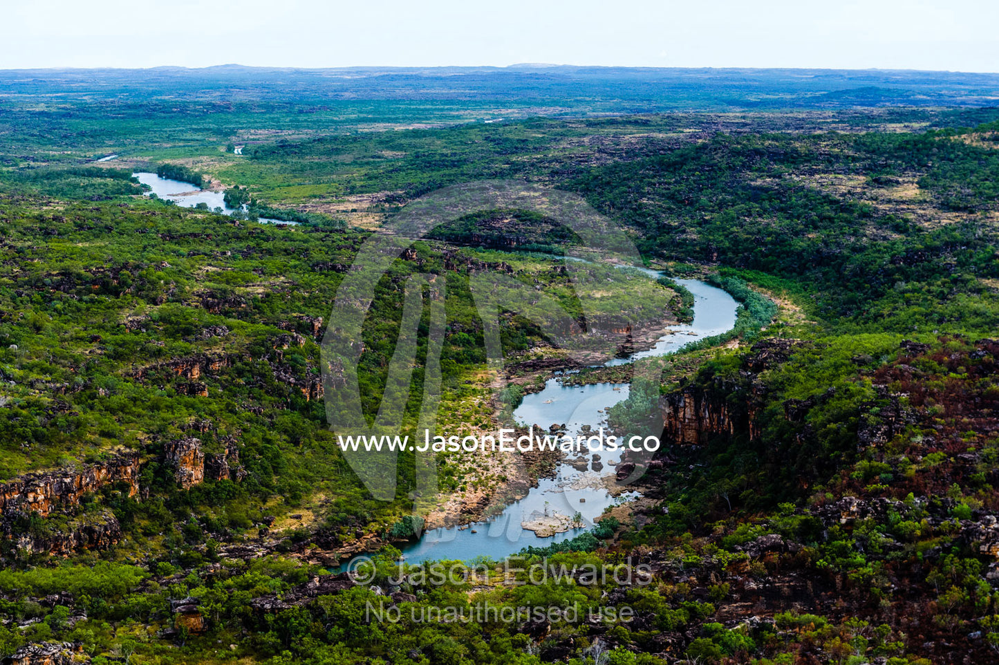 The Mitchell River winds it's way through a sandstone gorge in the Kimberley. Mitchell River National Park, Mitchell Plateau, Kimberley Coast, Western Australia, Australia.