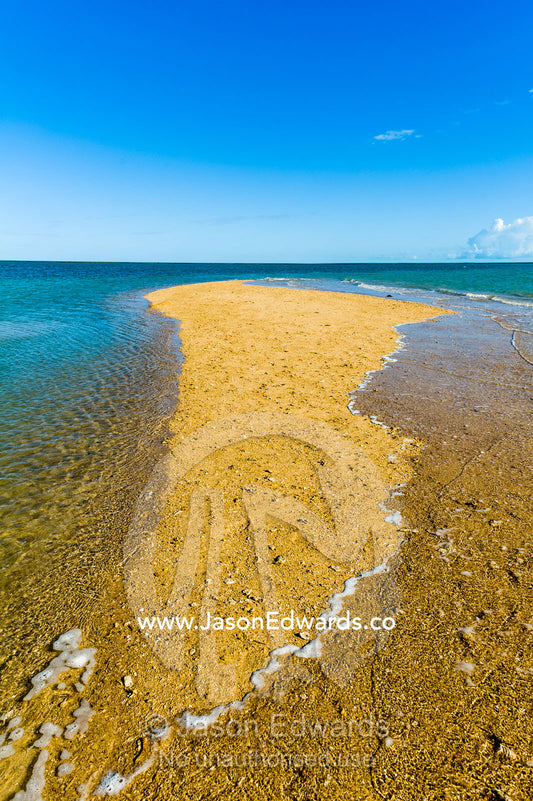 The rising tide swallows a small sand island. Montgomery Reef, Camden Sound, Kimberley Coast, Western Australia, Australia.