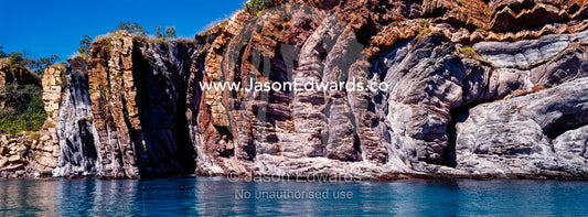 A series of sandstone Anticlines where folds in the rock happen under pressure. Nares Point, Cockatoo Island, Yampi Sound, Kimberley Coast, Western Australia, Australia.