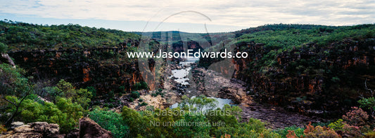The Mitchell River winds it's way through sandstone gorge in the Kimberley. Mitchell River National Park, Mitchell Plateau, Kimberley Coast, Western Australia, Australia.