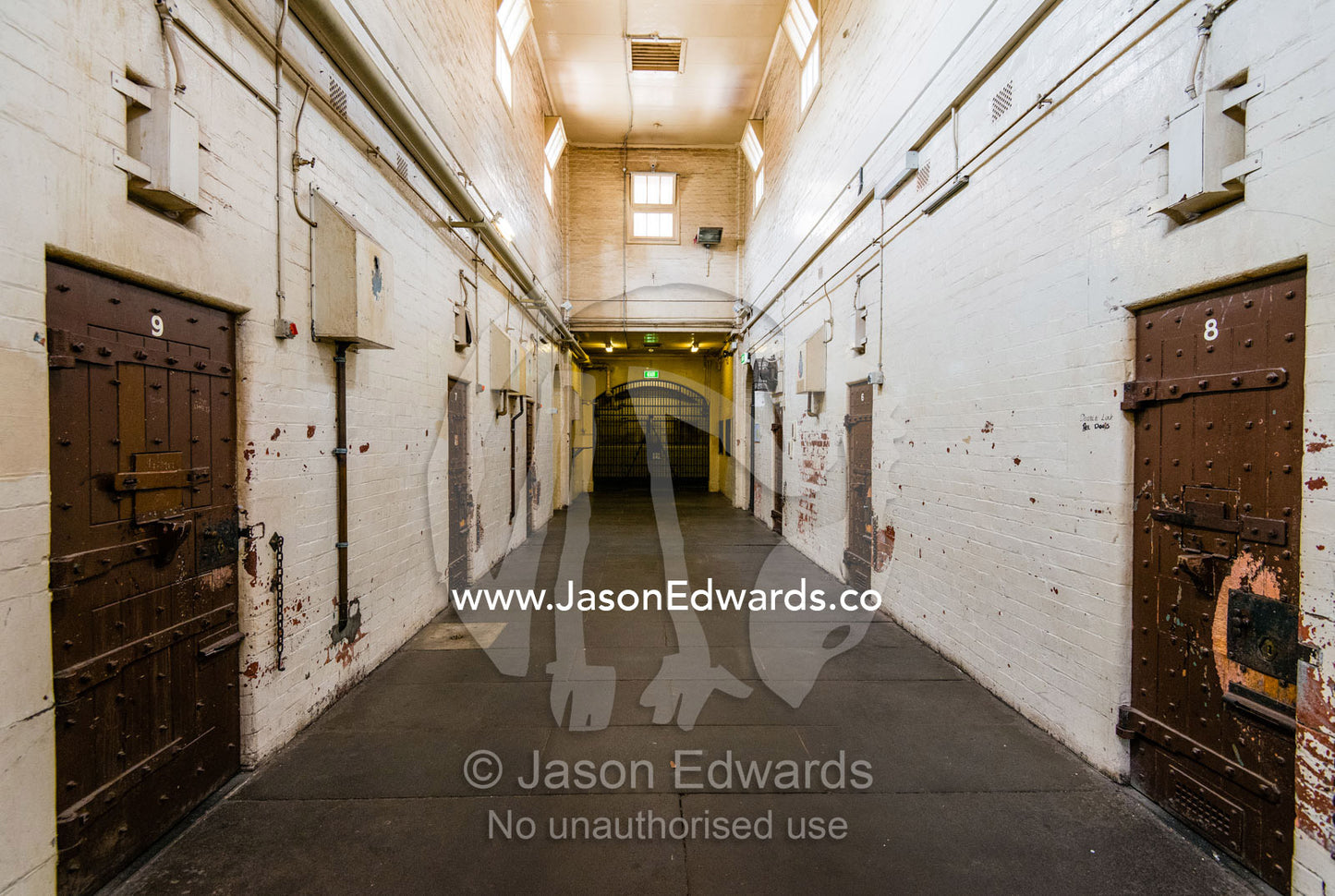 Barren cell block doors in a city jail for convicts. Melbourne, Victoria, Australia.