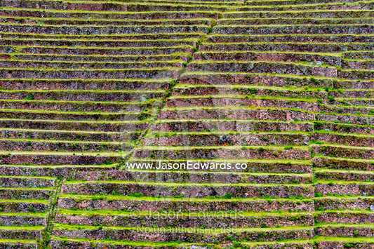 The Inca constructed agricultural terraces on the steep hillside. Pisac, Peru.