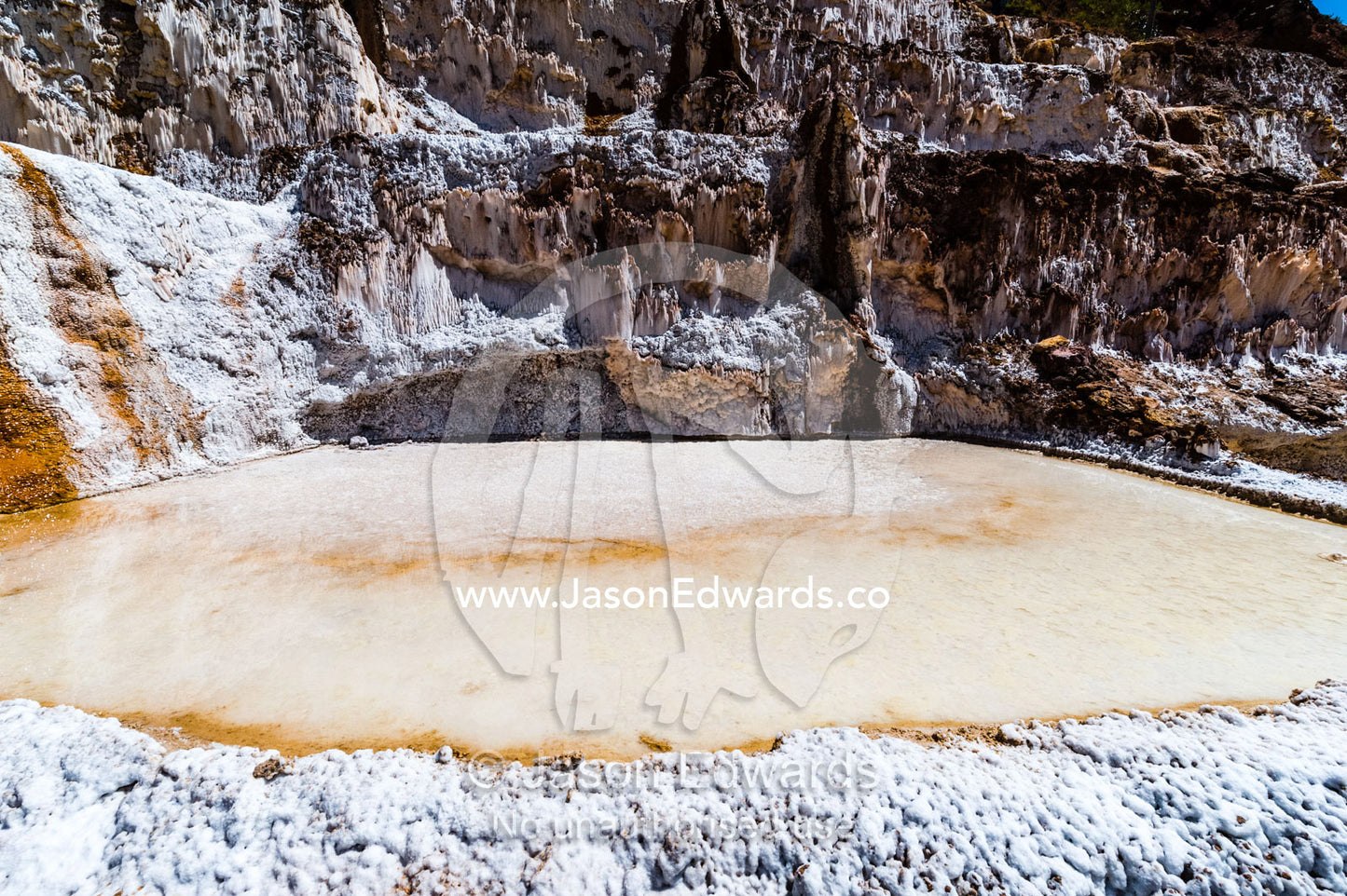 An Inca salt mine made up of salty spring water ponds evaporating. Maras, Peru.