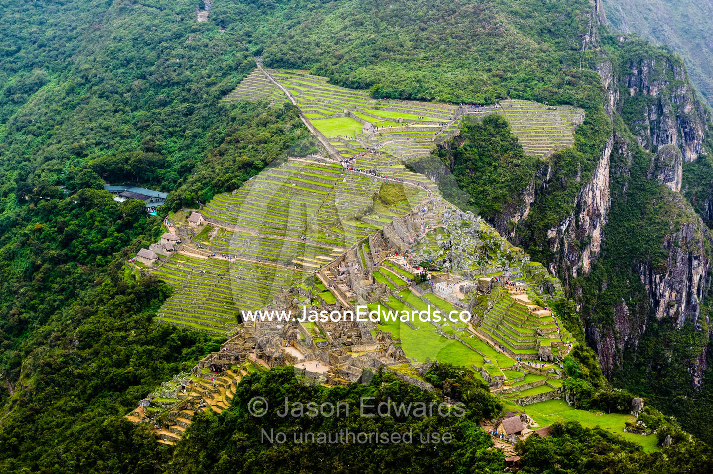 An aerial view of the Macchu Picchu ruins. Peru.