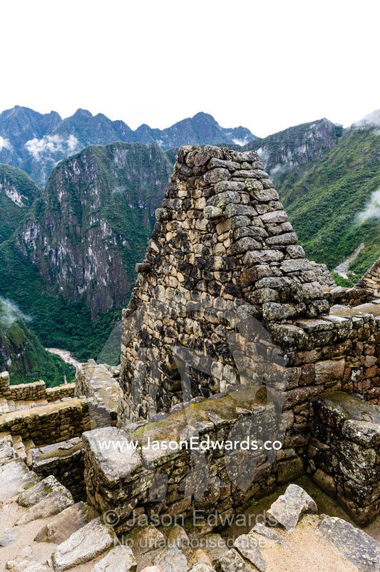 A trapezoidal wall in a residential building at Macchu Picchu. Peru.