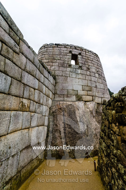 Inca polished dry-stone walls at the Temple of the Sun and Torreon, the observatory. Peru.
