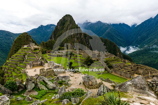 The ancient Inca ruins at the base of Huayna Picchu in the Andes. Peru.