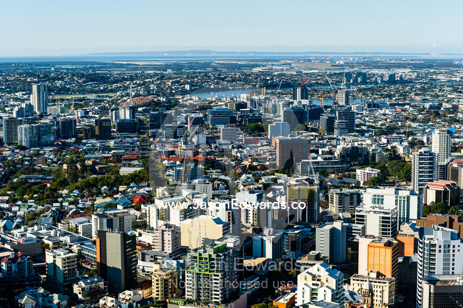 An aerial view of Brisbane's downtown business and office district. Brisbane, Queensland, Australia.