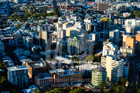 An aerial view of Brisbane's downtown business and office district. Brisbane, Queensland, Australia.