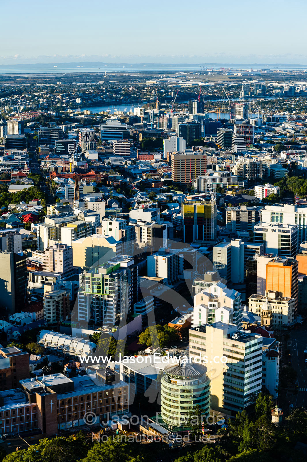 An aerial view of Brisbane's downtown business and office district. Brisbane, Queensland, Australia.