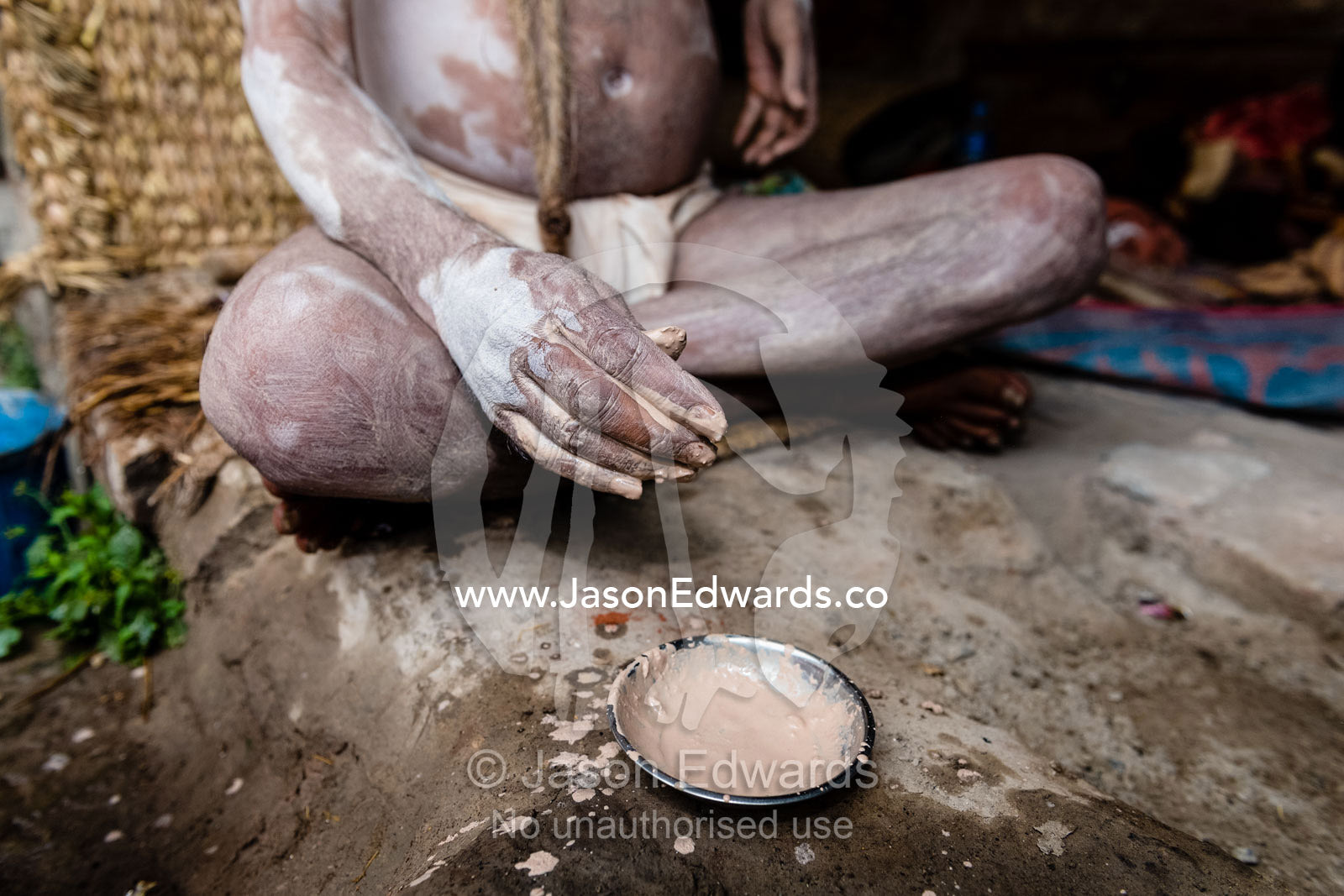 A sadhu, an ascetic Hindu holy man, with body paint consisting of cremation ash. Kathmandu, Pashupatinath Temple, Nepal