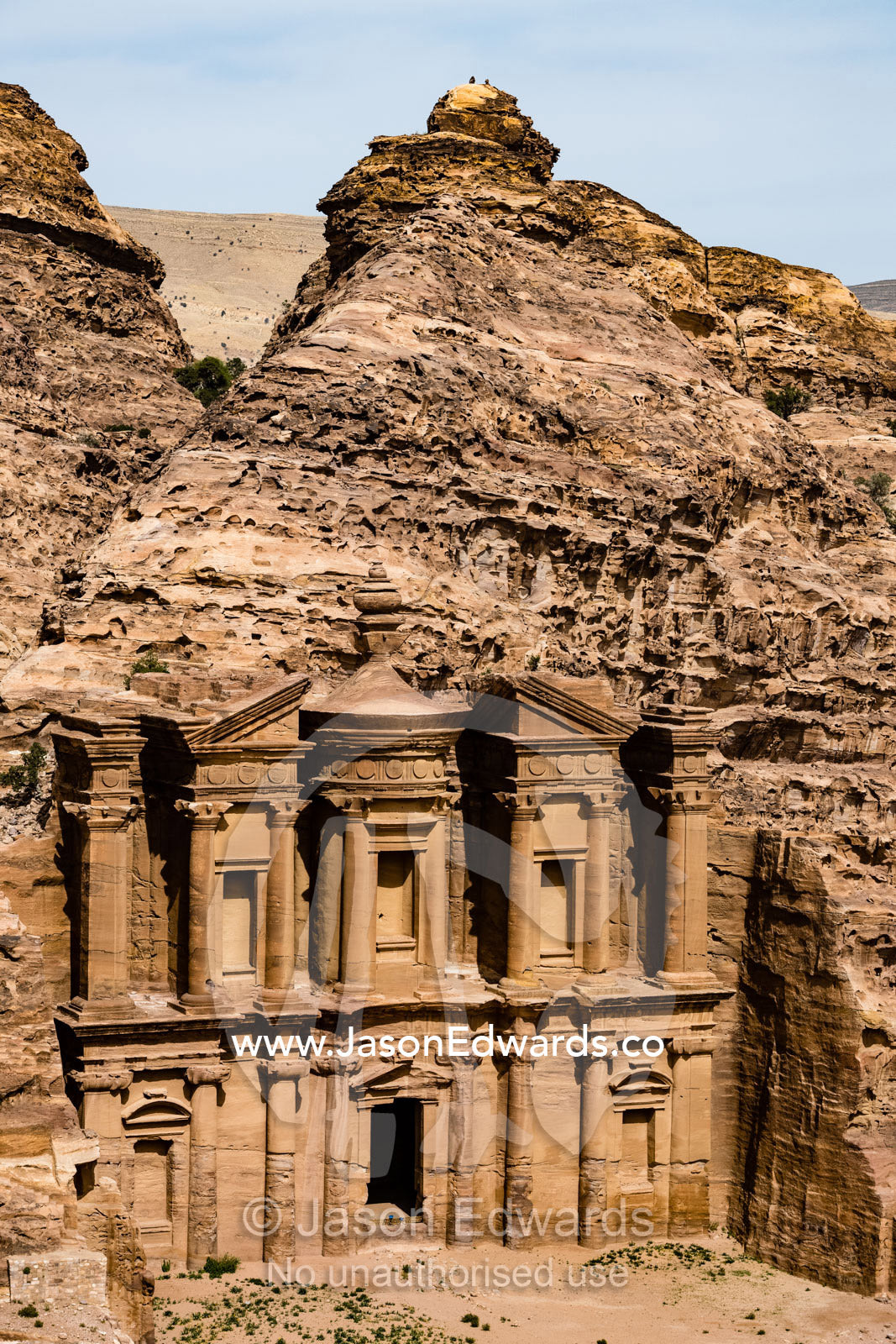 The Monastery features enormous columns and a facade carved from the sandstone cliff in the Nabatean Classical Style. Petra, The Lost City of Petra, Jordan