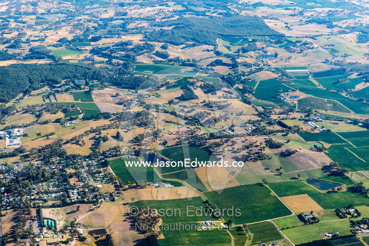 An aerial view of vineyards and farmland. Adelaide, Barossa, South Australia, Australia