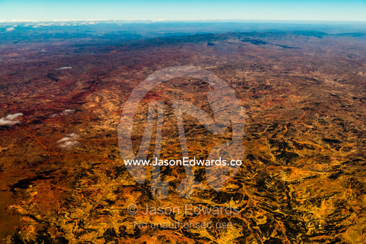 An aerial view of massive deforestation and resultant soil erosion on the mountains and plains of Madagascar. Antananarivo, Madagascar