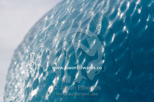Sun scalloping and erosion causes dimples on the surface of an iceberg. Vikingbukt, Viking Bay, Brede Glacier, Scoresby Sound, Greenland