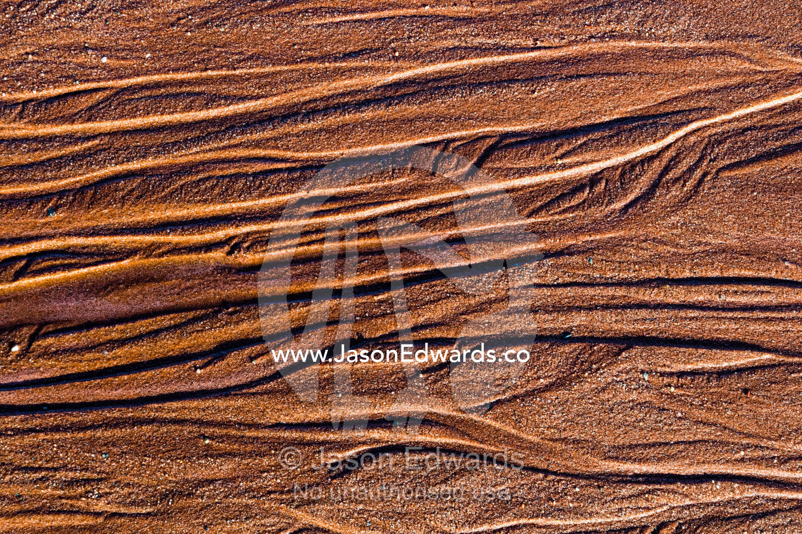 Textured patterns in beach sand from water leaching from the tundra in the arctic. Northeast Greenland National par, Harefjord, Hare Fjord, Rype Fjor, Scoresby Sound, Greenland