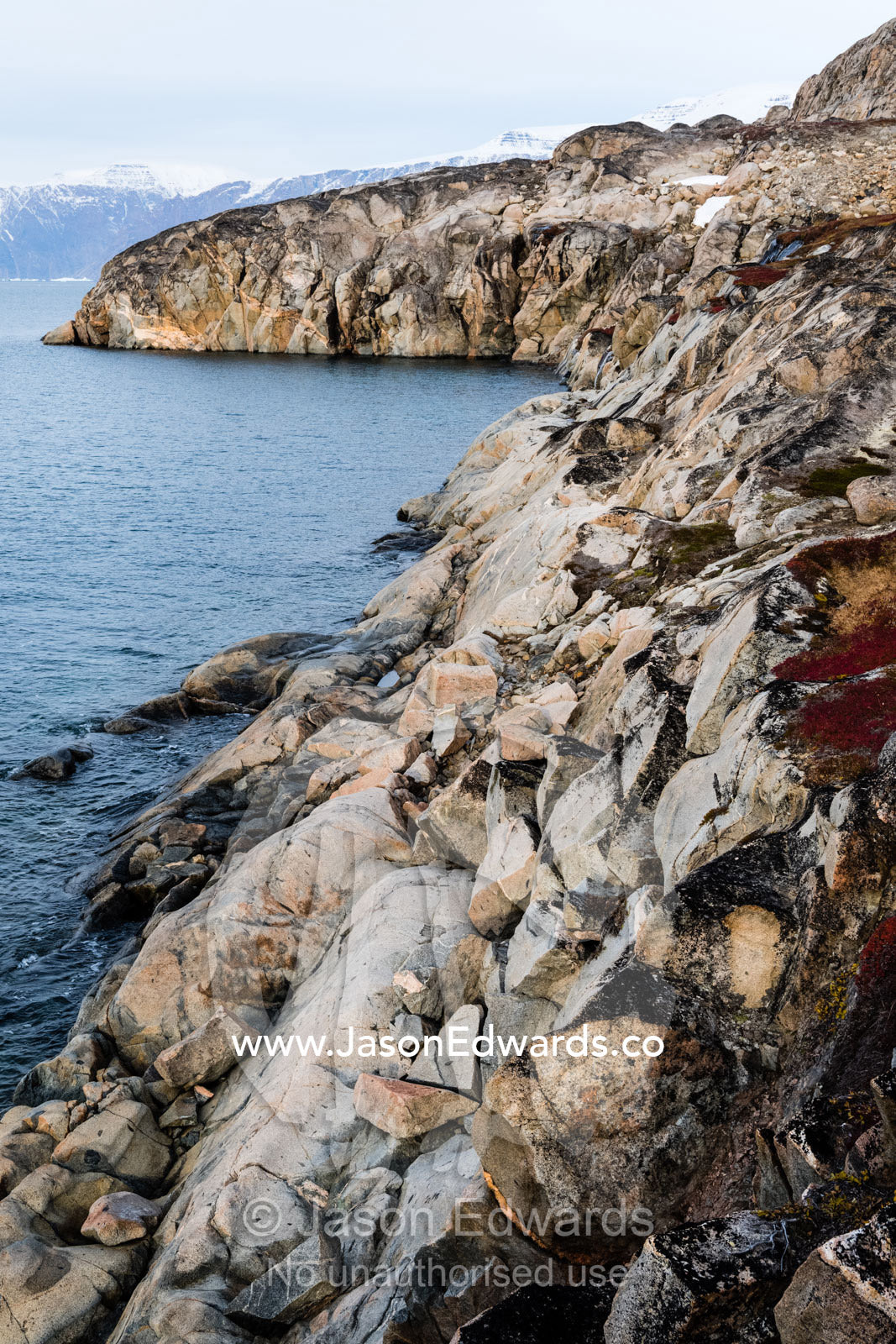 A rugged granite horeline on a remote arctic island. Denmark Island, Hekla Havn, Scoresby Sound, Greenland