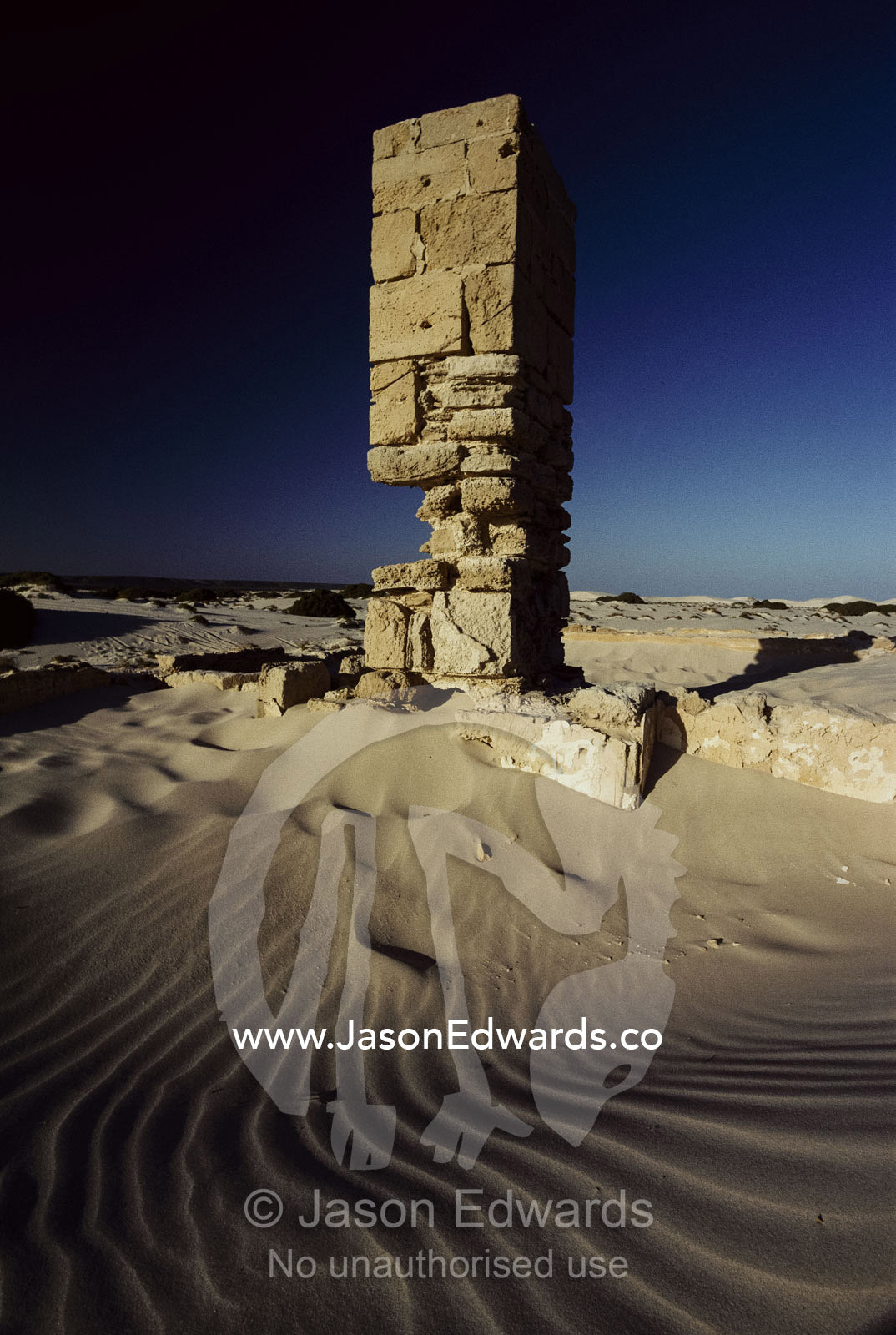 Remains of a telegraph station covered by coastal sand dunes. Eucla, Western Australia, Australia