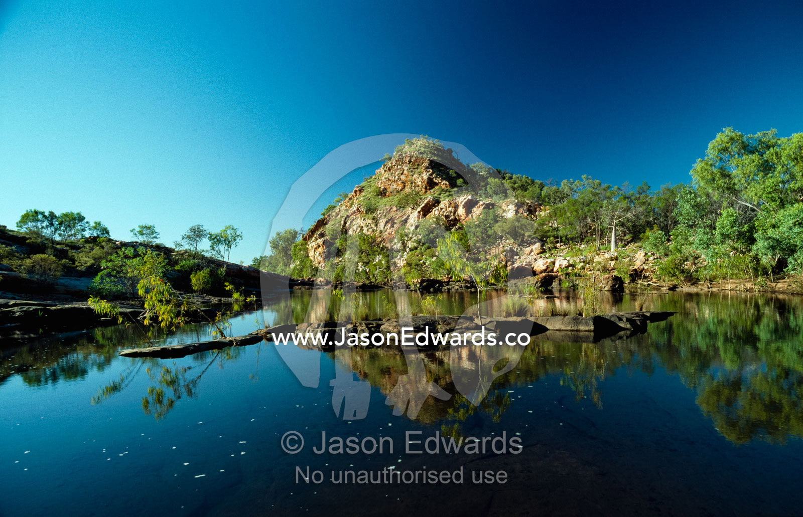 A desert oasis atop a remote escarpment in the Kimberley Ranges. Kimberley Ranges, Western Australia, Australia.