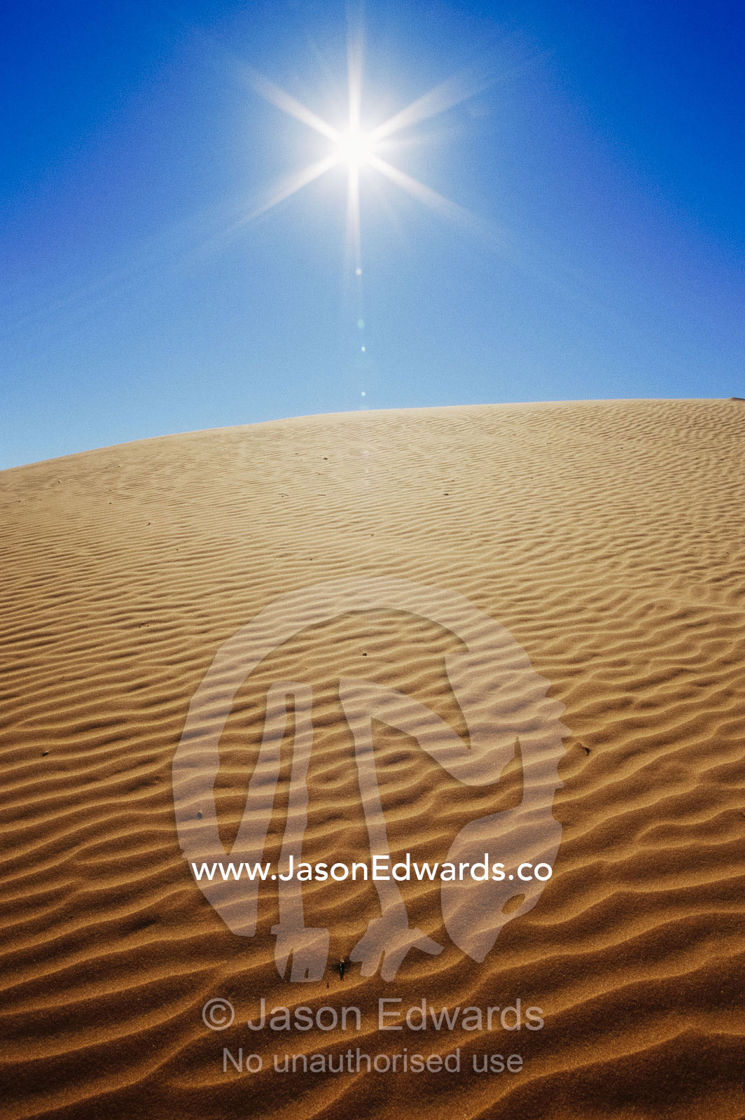 The sun over a rippled sand dune in the Simpson Desert. Simpson Desert Conservation Park, Northern Territory, Australia.