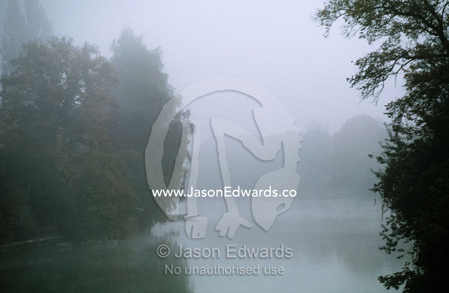 A fog-shrouded view of the Neckar River. Tubingen, Germany.