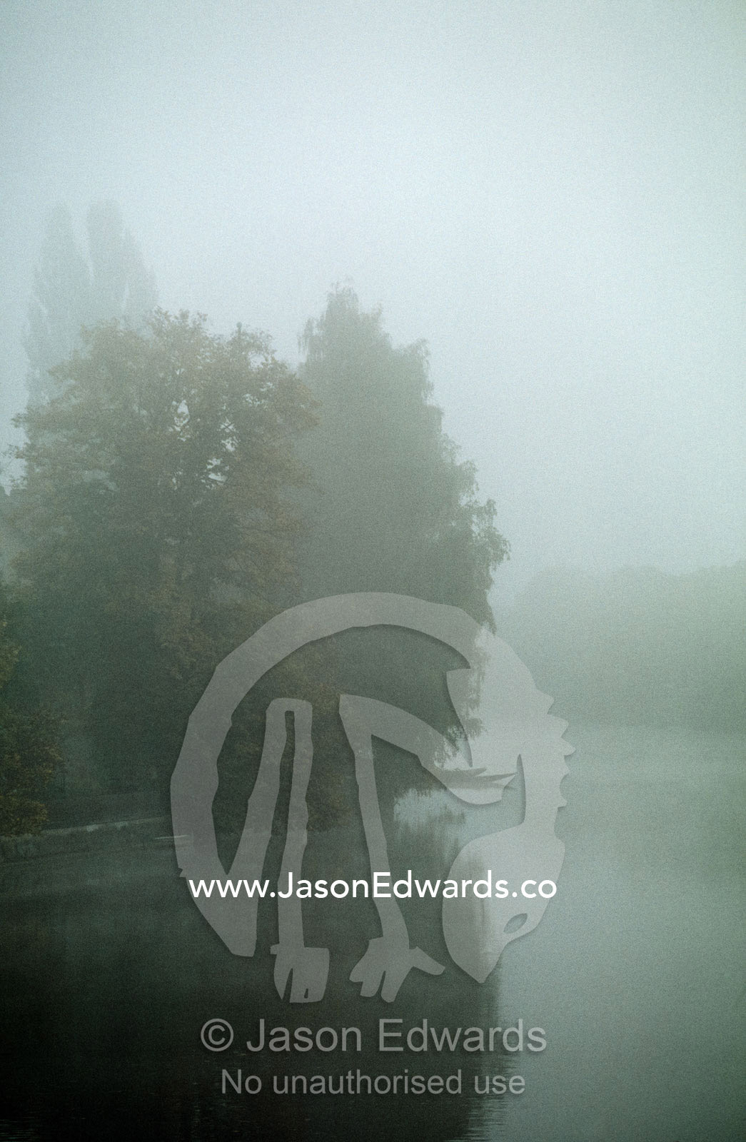 A fog-shrouded view of the Neckar River. Tubingen, Germany.
