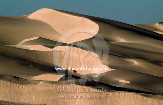 A desolate landscape is created by large coastal sand dunes. Nullarbor National Park, South Australia, Australia.