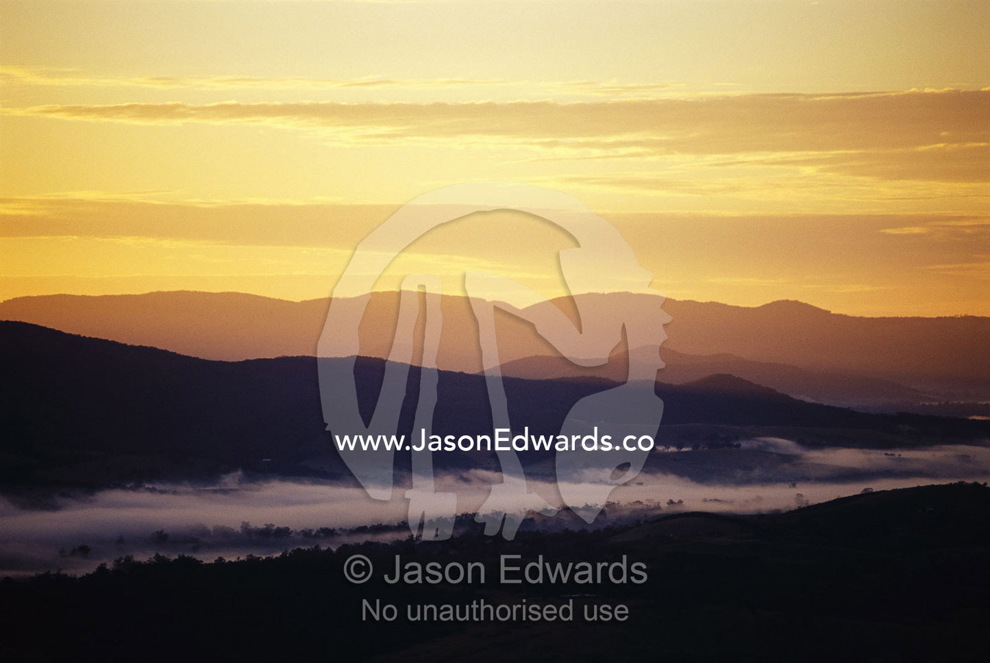 Aerial view of wine district with dawn mist. Yarra Valley, Victoria, Australia.
