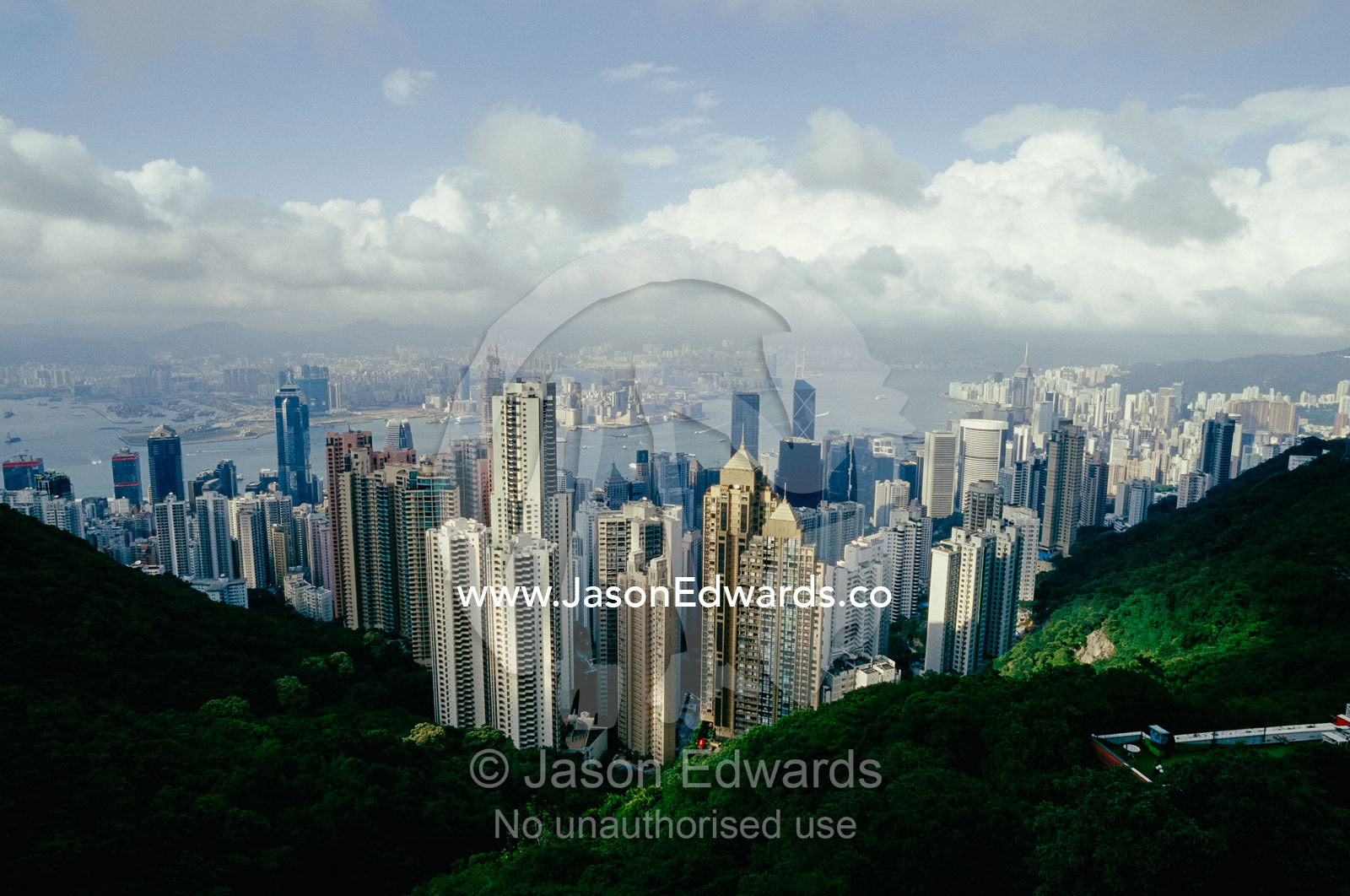 Hong Kong Island and the bay with Kowloon on far shore. Hong Kong.
