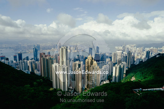 Hong Kong Island and the bay with Kowloon on far shore. Hong Kong.