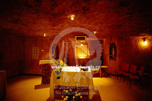 An underground church remains cool from the desert heat. Coober Pedy, South Australia.