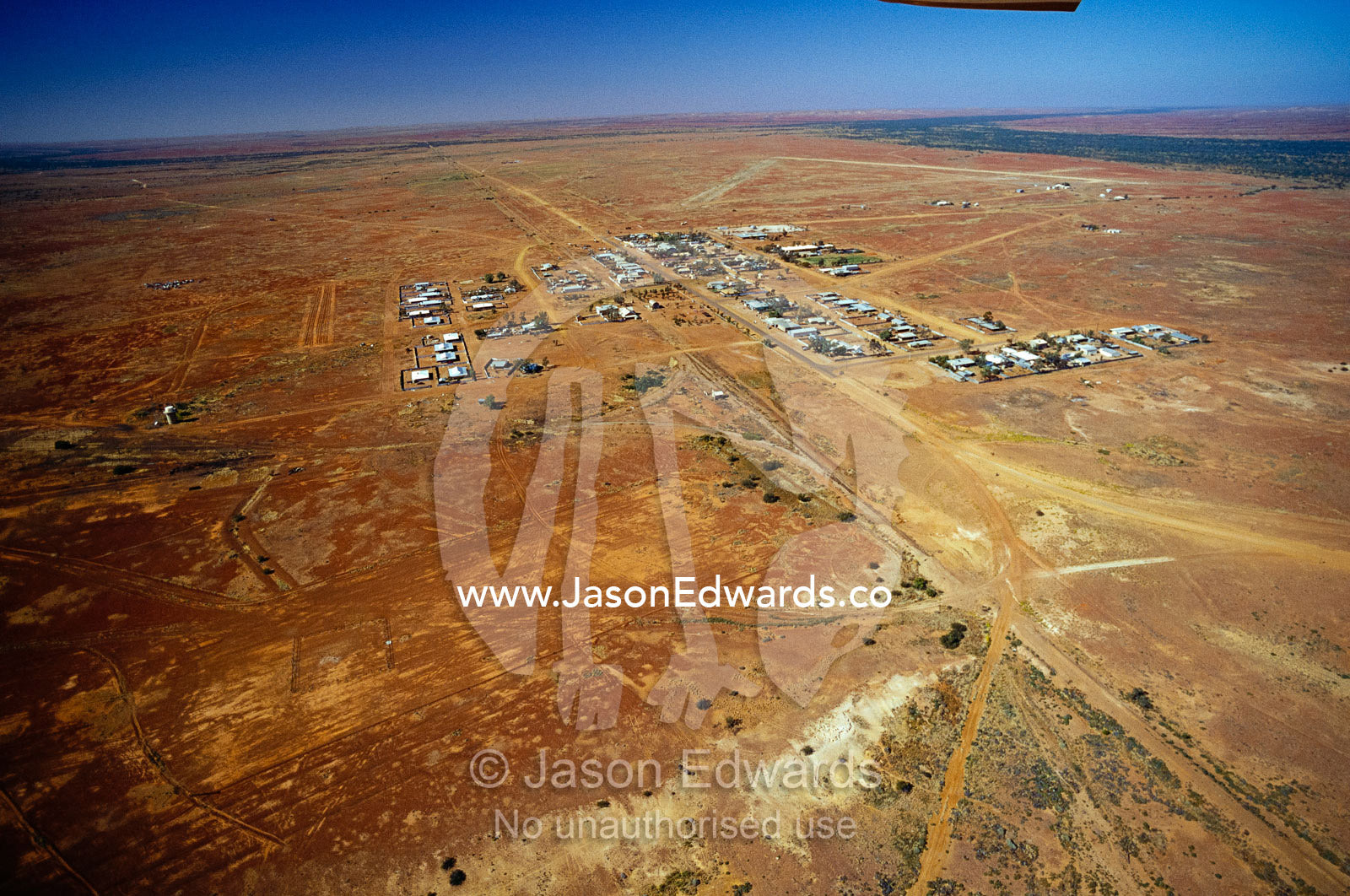 An aerial view of the outback township of Oodnadatta. Oodnadatta, South Australia.