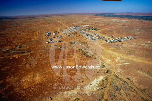 An aerial view of the outback township of Oodnadatta. Oodnadatta, South Australia.