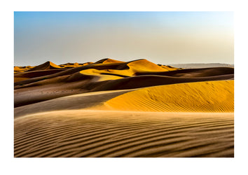 Windblown ripples and sand patterns on the surface of a red sand dune at sunset. Wahiba Sands, Ramlat al-Wahiba, Sharqiya Sands, Sultanate of Oman.